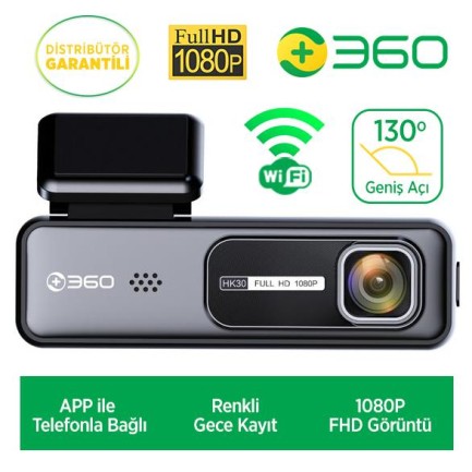 360+ - 360+ HK30 WiFi 1080P 130° Geniş Açı Gece Görüşlü Akıllı Araç İçi Kamera
