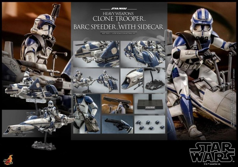 Hot Toys Heavy Weapons Clone Trooper and BARC Speeder with Sidecar Sixth Scale Figure Set - 911169 - Star Wars / The Clone Wars - TMS77