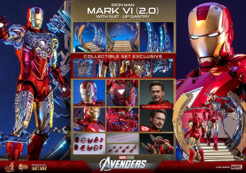 Hot Toys Iron Man Mark VI (2.0) with Suit-Up Gantry Diecast Deluxe Edition Sixth Scale Figure Set 9121032 MMS688D53 (ÖN SİPARİŞ)