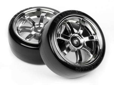 HPI - HPI 4739 T-DRIFT TIRE 26mm RAYS 57S Pro Wheel Chrome 1/10 Onroad Jant Lastik Takımı