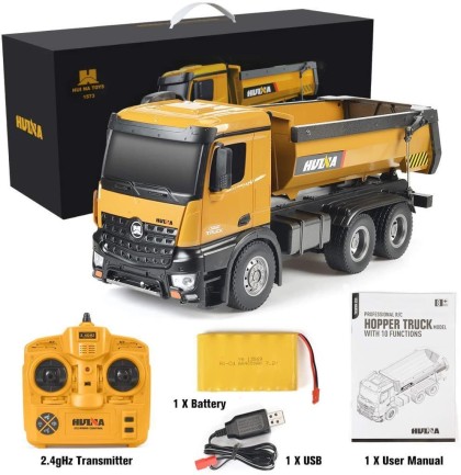 HUINA 1/14 Yüksek Kalite RC Model - FULL METAL Wheel Loader Damper + FULL METAL Ekskavatör Paletli Kepçe Kazıcı + FULL METAL Damperli Kamyon - Süper Kombo Set - Thumbnail