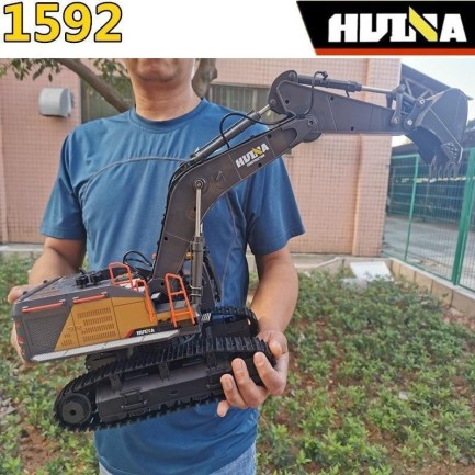 HUINA 1592/1573 22 Kanal 1/14 RC Model Metal Kepçeli Ekskavatör Kazıcı + RC Model Damperli Kamyon Uzaktan Kumandalı Metal İş Makinası Sesli ve Işıklı - Thumbnail