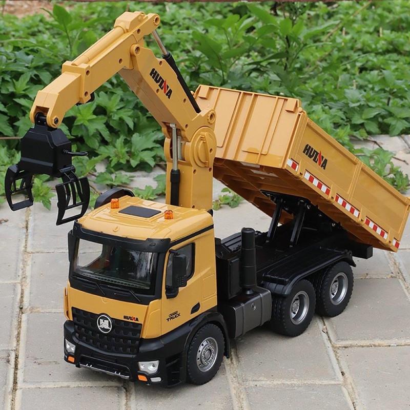 HUINA 1/14 Yüksek Kalite RC Model - Profesyonel Kepçeli Ekskavatör Kazıcı + Tutma Kollu Kepçeli Damperli Kamyon Kombo Set