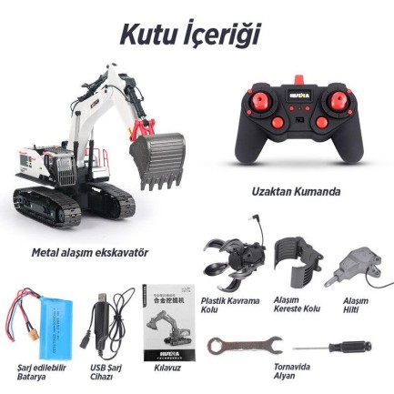 HUINA 1/14 Yüksek Kalite RC Model - Profesyonel Kepçeli Ekskavatör Kazıcı + Tutma Kollu Kepçeli Damperli Kamyon Kombo Set - Thumbnail