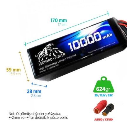 Leopard Power - Leopard Power 10000 mAh 11.1V 3S 25C UAV & Multirotor Lityum Polimer Lipo Batarya Pil