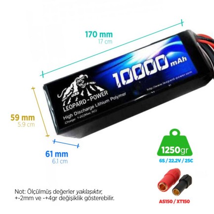 Leopard Power - Leopard Power 10000 mAh 22.2V 6S 25C UAV & Multirotor Lityum Polimer Lipo Batarya Pil XT150 Plug