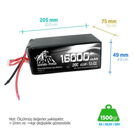 Leopard Power - Leopard Power 16000mah 6S 20C Solid Stated Battery for UAV Lityum Polimer Lipo Batarya Pil 