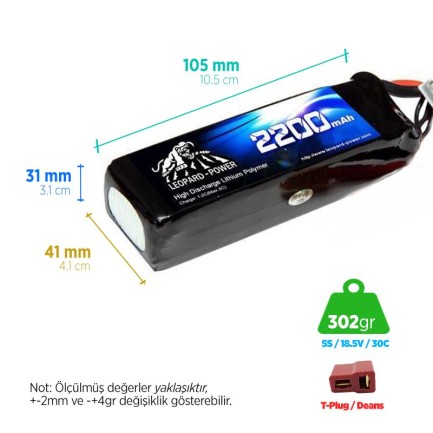 Leopard Power - Leopard Power 2200 mAh 18.5V 5S 30C Lityum Polimer Lipo Batarya Pil T Plug