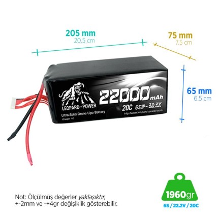 Leopard Power - Leopard Power 22000mah 6S 20C Solid Stated Battery for UAV Lityum Polimer Lipo Batarya Pil