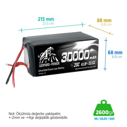 Leopard Power 30000mah 6S 20C Solid Stated Battery for UAV Lityum Polimer Lipo Batarya Pil - Thumbnail