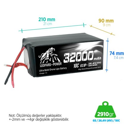 Leopard Power 32000mah 6S 10C Solid Stated Battery for UAV Lityum Polimer Lipo Batarya Pil - Thumbnail