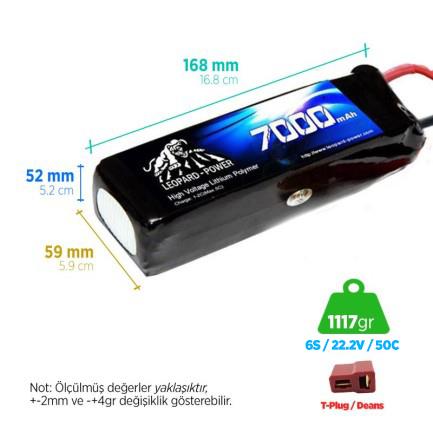 Leopard Power - Leopard Power 7000 mAh 22.2V 6S 50C Lityum Polimer Lipo Batarya Pil