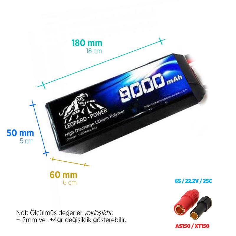 Leopard Power 9000 mAh 22.2 V 6S 25C Lityum Polimer Lipo Batarya Pil