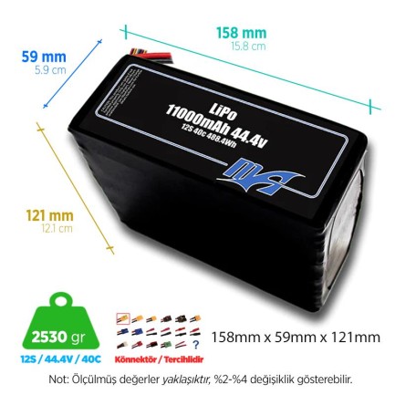 MaxAmps - MaxAmps 11000 mAh 12S 40C 44.4v Lityum Polimer LiPo Batarya Pil