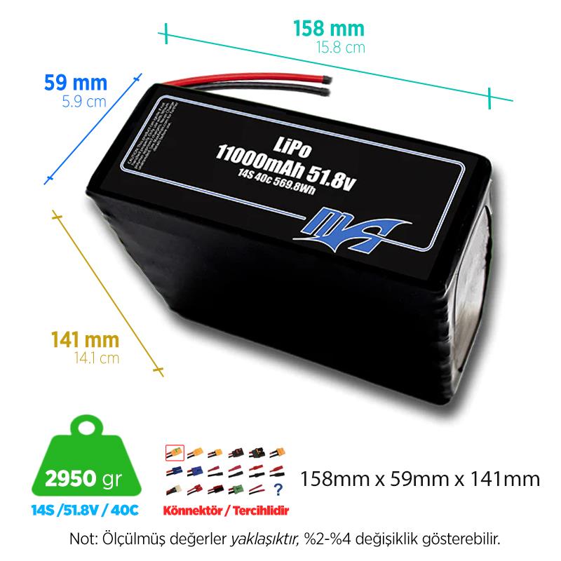 MaxAmps 11000 mAh 14S 40C 51.8v Lityum Polimer LiPo Batarya Pil