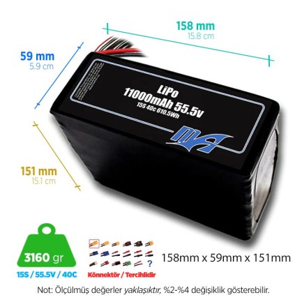 MaxAmps - MaxAmps 11000 mAh 15S 40C 55.5v Lityum Polimer LiPo Batarya Pil