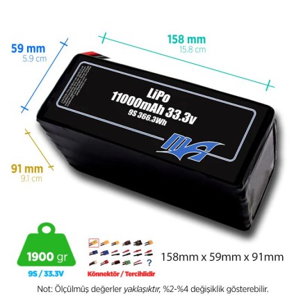 MaxAmps - MaxAmps 11000 mAh 9S 40C 33.3v Lityum Polimer LiPo Batarya Pil