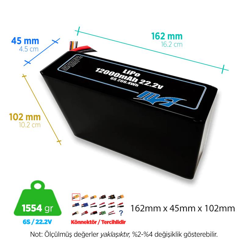 MaxAmps 12000 mAh 6S 2P 45C 22.2v Lityum Polimer LiPo Batarya Pil