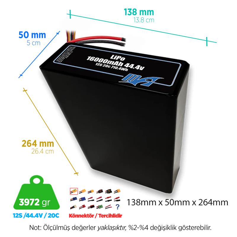 MaxAmps 16000 mAh 12S 2P 20C 44.4v Lityum Polimer LiPo Batarya Pil