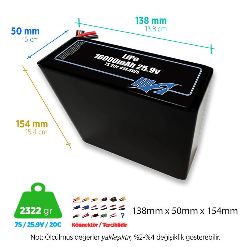 MaxAmps 16000 mAh 7S 2P 20C 25.9v Lityum Polimer LiPo Batarya Pil