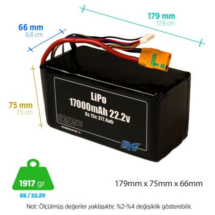 MaxAmps - MaxAmps 17000 mAh 6S 15C 22.2v Smart Battery Lityum Polimer LiPo Batarya Pil