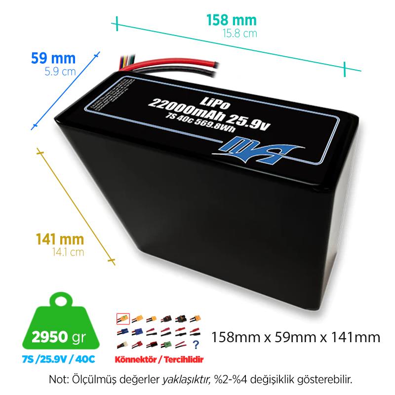 MaxAmps 22000 mAh 7S 2P 40c 25.9v Lityum Polimer LiPo Batarya Pil