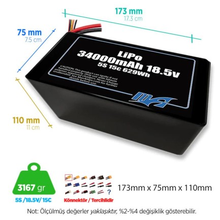 MaxAmps - MaxAmps 34000 mAh 5S 2P 15C 18.5v Lityum Polimer LiPo Batarya Pil