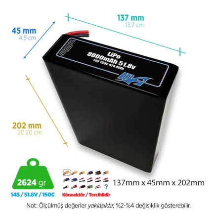 MaxAmps - MaxAmps 8000 mAh 14S 2P 150C 51.8v Lityum Polimer LiPo Batarya Pil