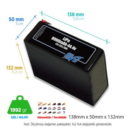 MaxAmps - MaxAmps 8000 mAh Lite 12S 20C 44.4v Lityum Polimer LiPo Batarya Pil