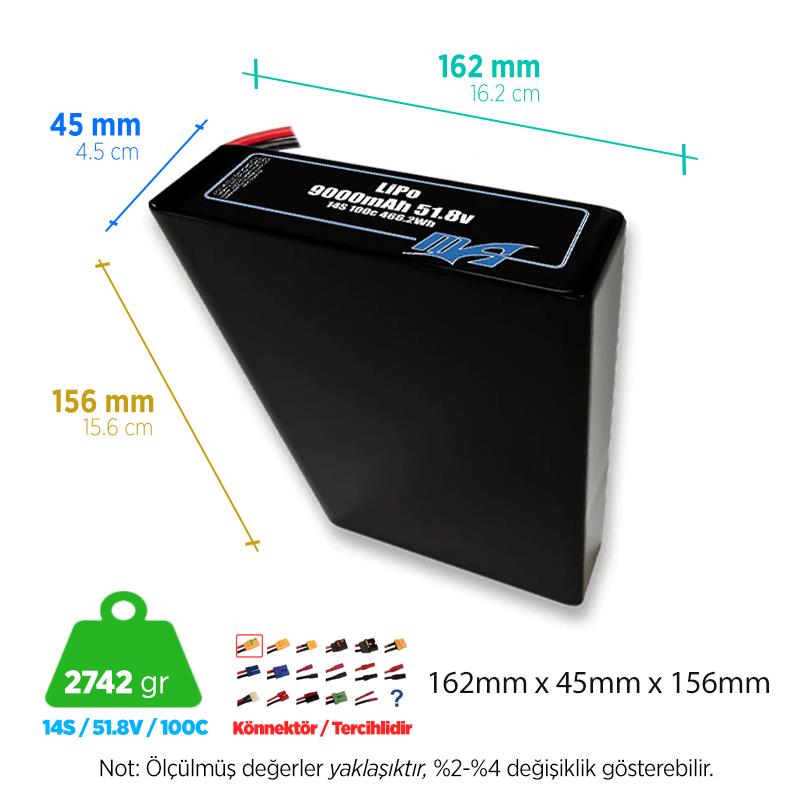 MaxAmps 9000 mAh 14S 2P 100C 51.8v Lityum Polimer LiPo Batarya Pil