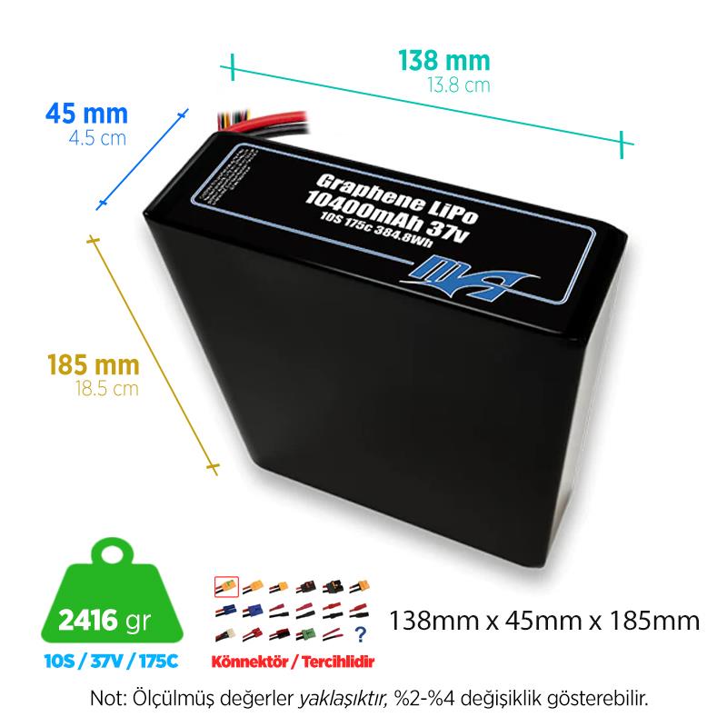 MaxAmps Graphene LiPo 10400 mAh 10S 2P 175C 37v Lityum Polimer LiPo Batarya Pil