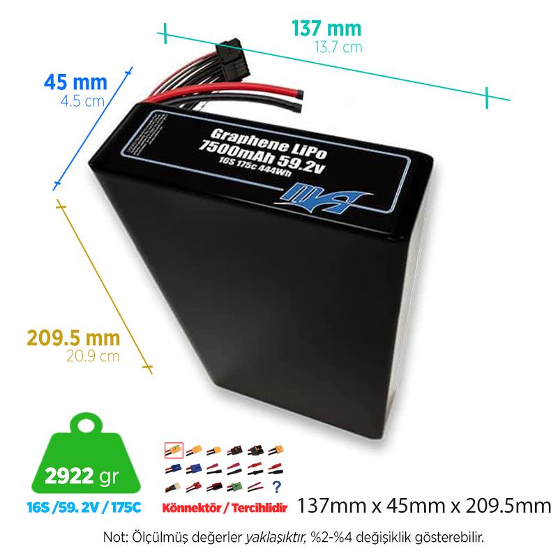 MaxAmps Graphene LiPo 7500 mAh 16S 2P 175C 59.2v Lityum Polimer LiPo Batarya Pil