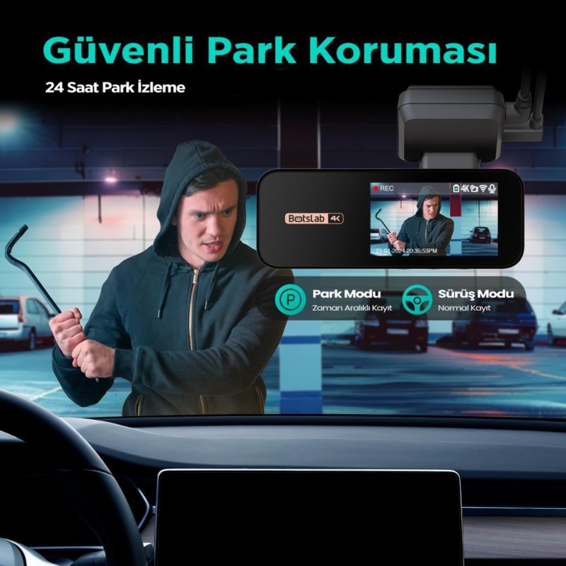 360+ Botslab Araç İçi Kamera Park Modu Akü Bağlantı Kablosu G980H/G500H/G300H/HK30 (24 Saat Kayıt)