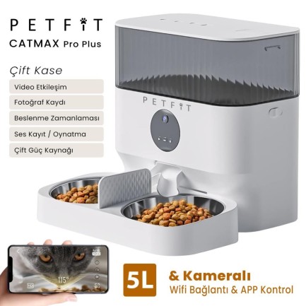 Petfit - Petfit CatMax Pro Plus Çift Kase Akıllı Otomatik Kedi Besleme Ünitesi