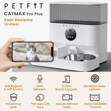 Petfit CatMax Pro Plus Çift Kase Akıllı Otomatik Kedi Besleme Ünitesi - Thumbnail