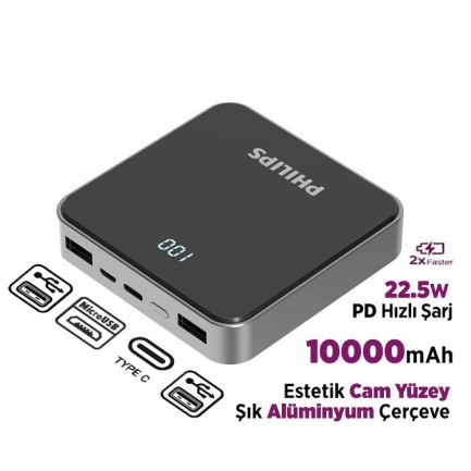 Philips - Philips 22.5W PD 4 Portlu 10000 mAh LED Göstergeli Taşınabilir Hızlı Şarj Cihazı Powerbank