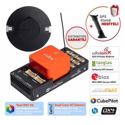 Pixhawk - CubePilot Pixhawk The Cube Orange+ (IMU V8) Standard Set Otopilot Sistemi (ADS-B Carrier Board) + HERE3+ CAN GPS / GNSS WITH M8P Combo Set (Distribütör Garantili) 