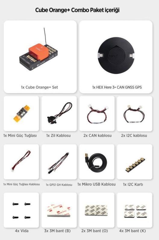 CubePilot Pixhawk The Cube Orange+ (IMU V8) Standard Set Otopilot Sistemi (ADS-B Carrier Board) + HERE3+ CAN GPS / GNSS WITH M8P Combo Set (Distribütör Garantili) 