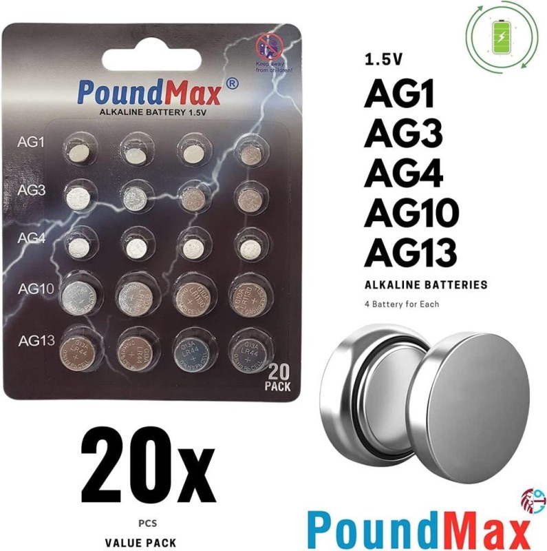 Poundmax 20 x AG1 AG3 AG4 AG10 AG13 PoundMax Alkalin Karışık Pil