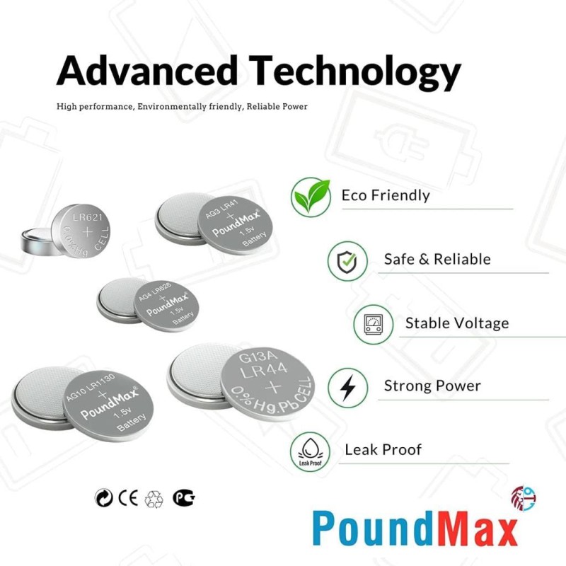 Poundmax 20 x AG1 AG3 AG4 AG10 AG13 PoundMax Alkalin Karışık Pil