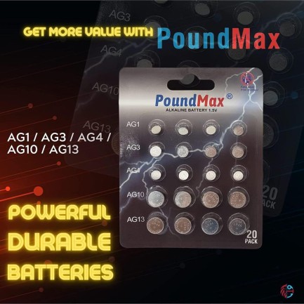 Poundmax 20 x AG1 AG3 AG4 AG10 AG13 PoundMax Alkalin Karışık Pil - Thumbnail