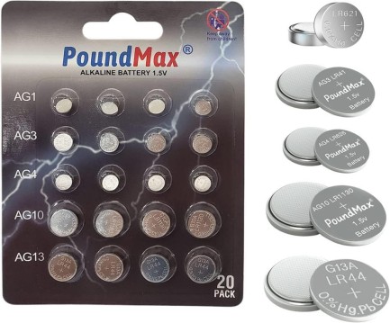 Poundmax 20 x AG1 AG3 AG4 AG10 AG13 PoundMax Alkalin Karışık Pil - Thumbnail