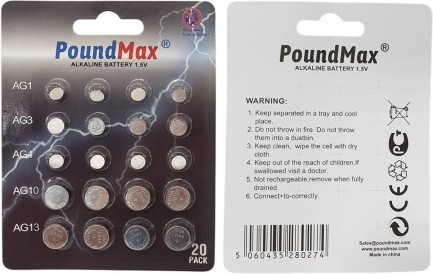 Poundmax 20 x AG1 AG3 AG4 AG10 AG13 PoundMax Alkalin Karışık Pil - Thumbnail