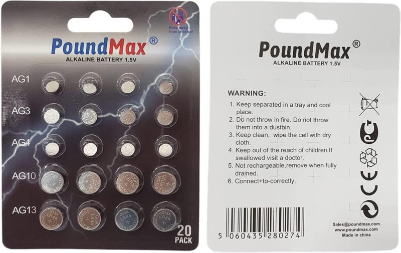 Poundmax 20 x AG1 AG3 AG4 AG10 AG13 PoundMax Alkalin Karışık Pil