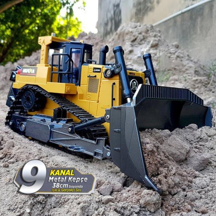 HUINA - HUINA 1/16 Yüksek Kalite 9 Kanal RC Model Buldozer Paletli Metal Kepçe Kazıcı Uzaktan Kumandalı Çok Fonksiyonlu İş Makinası - 2.4G Sesli ve Işıklı - 1569