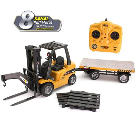 HUINA - HUINA 1/10 Yüksek Kalite RC Model Dorseli Forklift Uzaktan Kumandalı Metal İş Makinası - 2.4G 10 Kanal Full Fonksiyon Sesli ve Işıklı - 1576