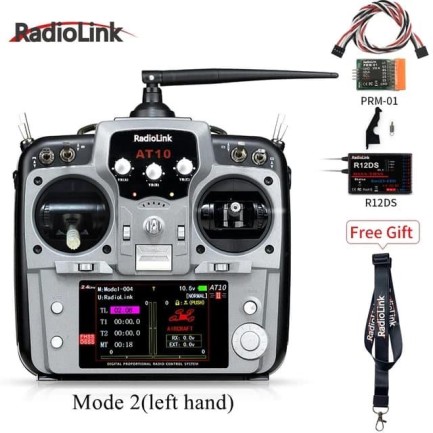 Radiolink - Radiolink AT10II 2.4Ghz 12 Kanal DSSS/FHSS Radio Kontrol Uzaktan Kumanda +R12DS Alıcı+PRM-01 Telemetri Sensörü Gri (4KM Kontrol Mesafesi)