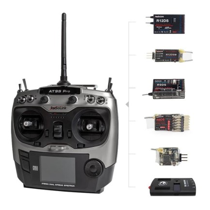 Radiolink AT9S Pro 10CH/12CH 10/12 Kanal Radio Kontrol Uzaktan Kumanda & R9DS Alıcı - Gümüş Gri ( 3.4KM Kontrol Mesafesi ) - Thumbnail