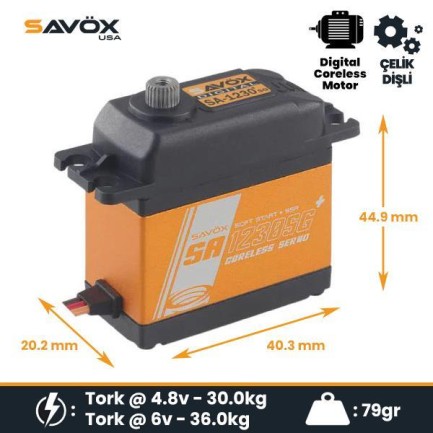 Savox - Savox SA1230SGP Digital Servo Coreless Motor With Soft Start High Voltage Çelik Dişli