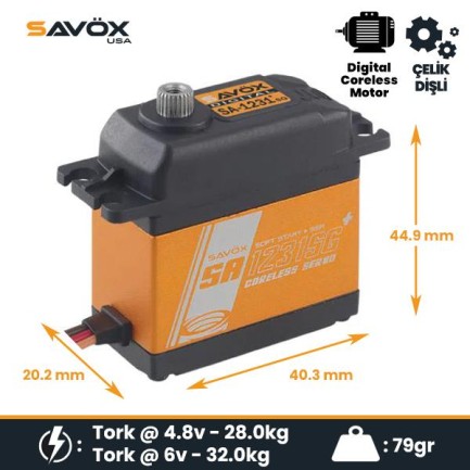 Savox SA1231SGP Digital Servo Coreless Motor With Soft Start High Voltage Çelik Dişli - Thumbnail